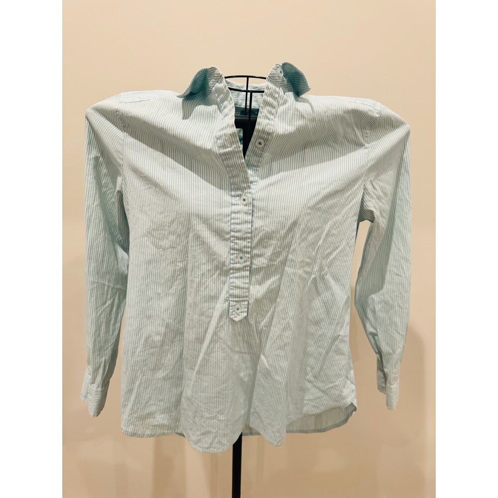 English Laundry Womens Small Striped 3/4 Button Collared Shirt Blue